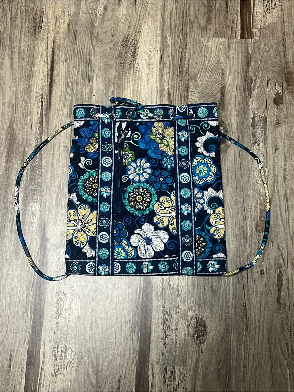 Vera Bradley Mod Floral Blue Drawstring Cinch Backpack Like New 13